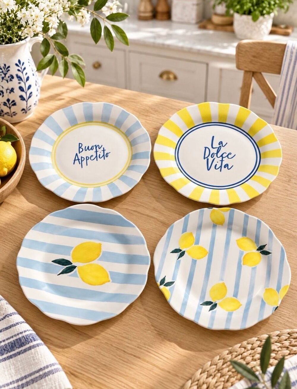 NWT Set of 4 Lemon Buon Appetito La Dolce Vita Appetizer Salad Dessert  Plates